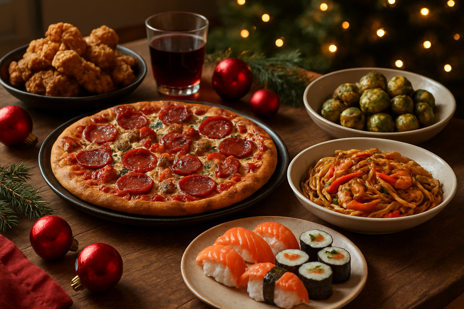 non traditional christmas dinner - Illustration